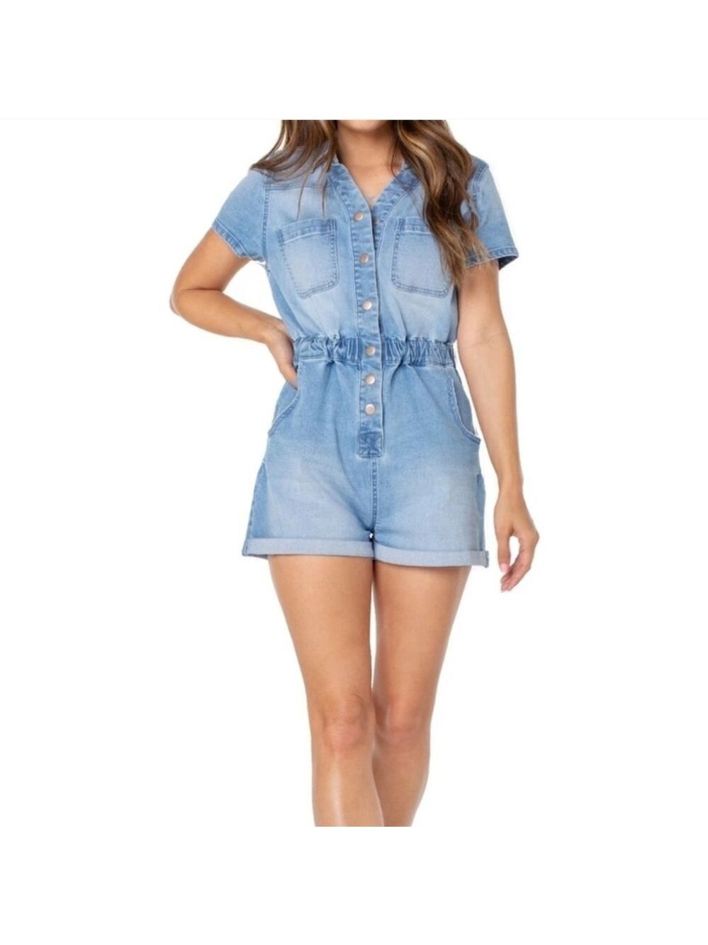 CELEBRITY PINK DENIM SHORTS ROMPER SIZE 11-13 EUC - Picture 2 of 5